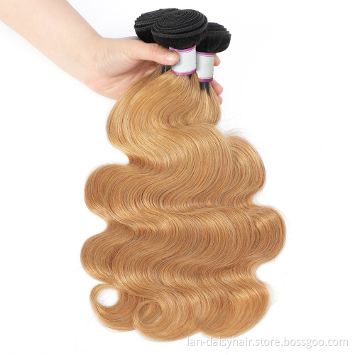 Lan-Daisy T1B/27 Ombre Brazilian Body Wave Hair Bundles 8-26 Inch Honey Blonde Human Hair Extension Remy Hair Weave Bundles